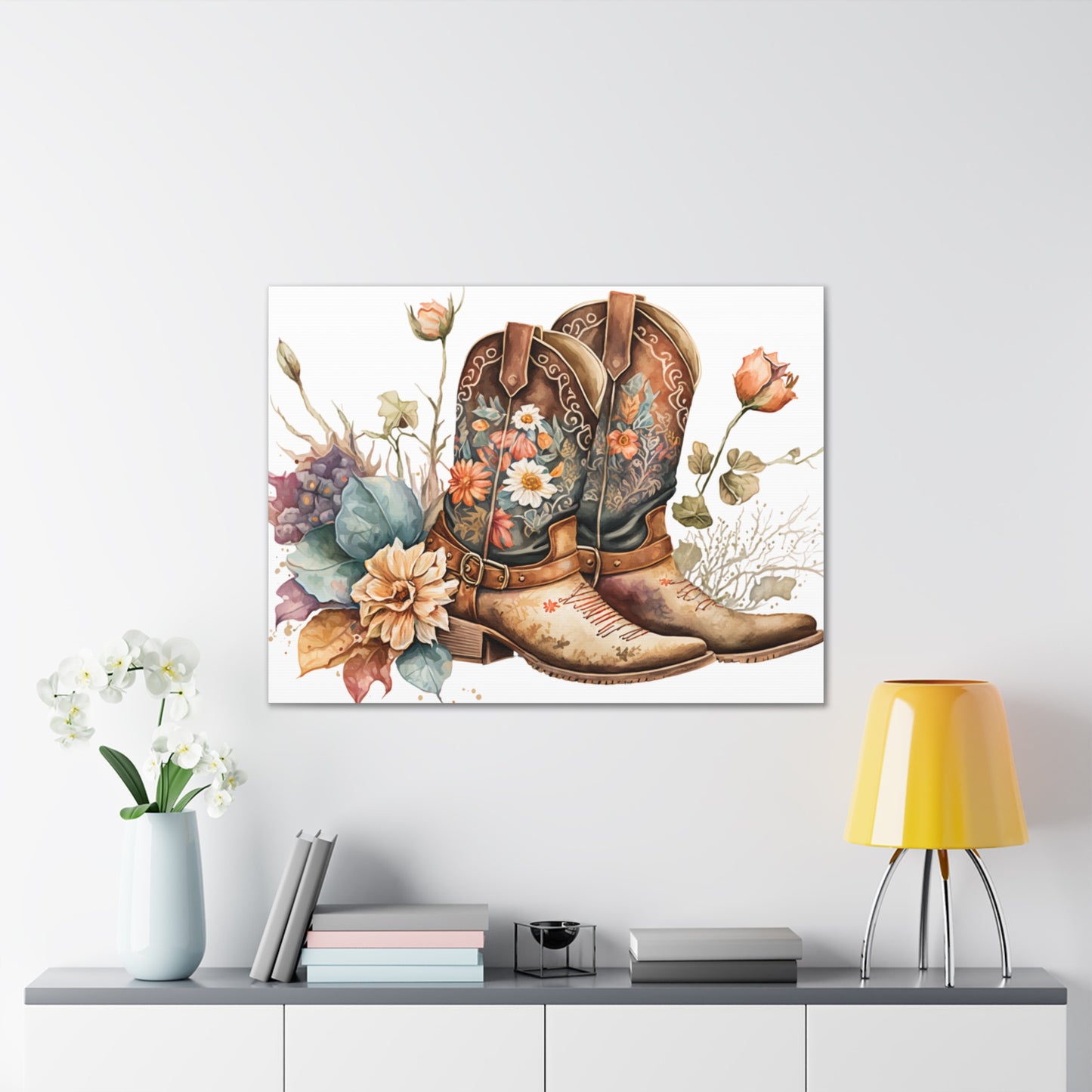Floral Cowboy Boots Canvas Art