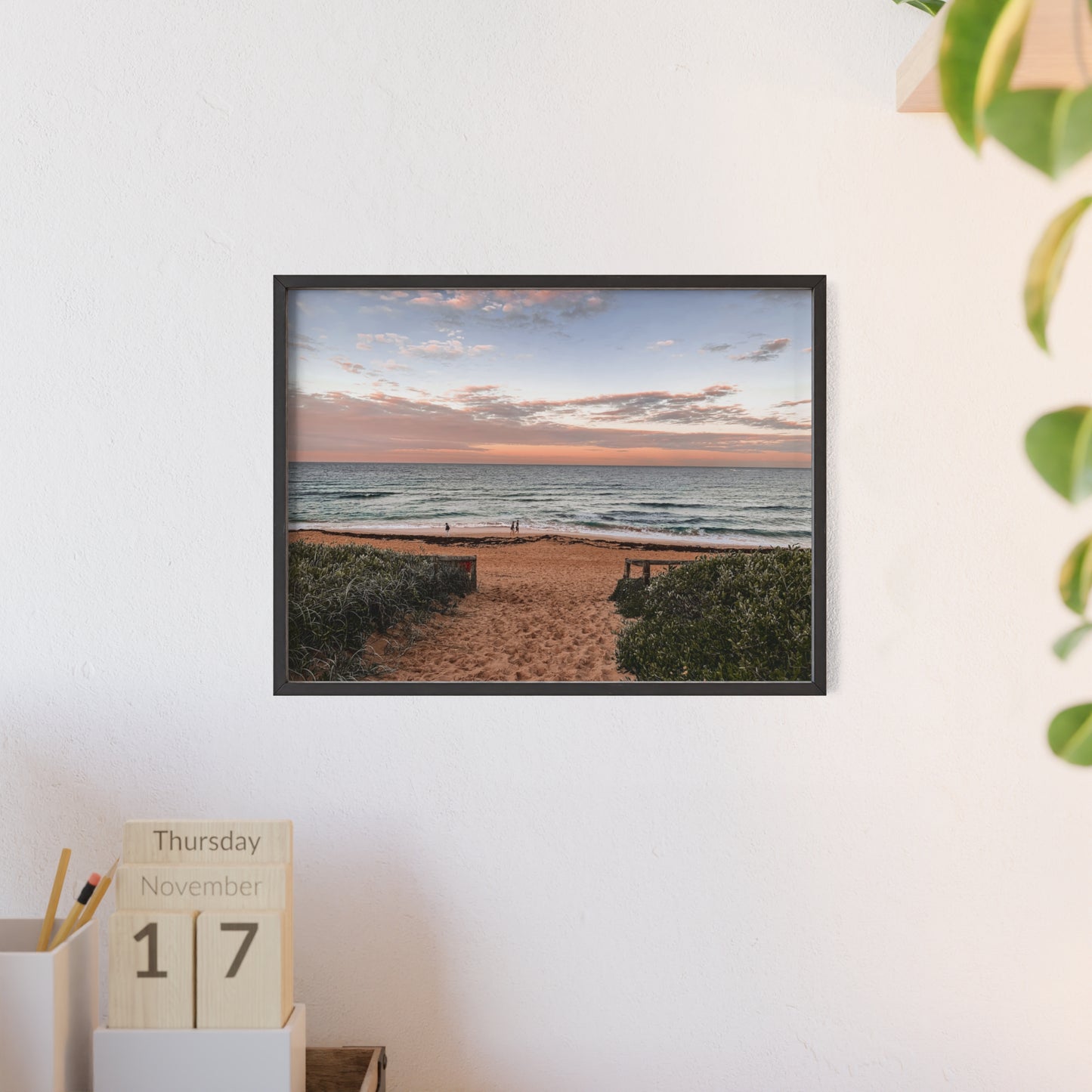 Beach Sunset Wooden Frame Poster