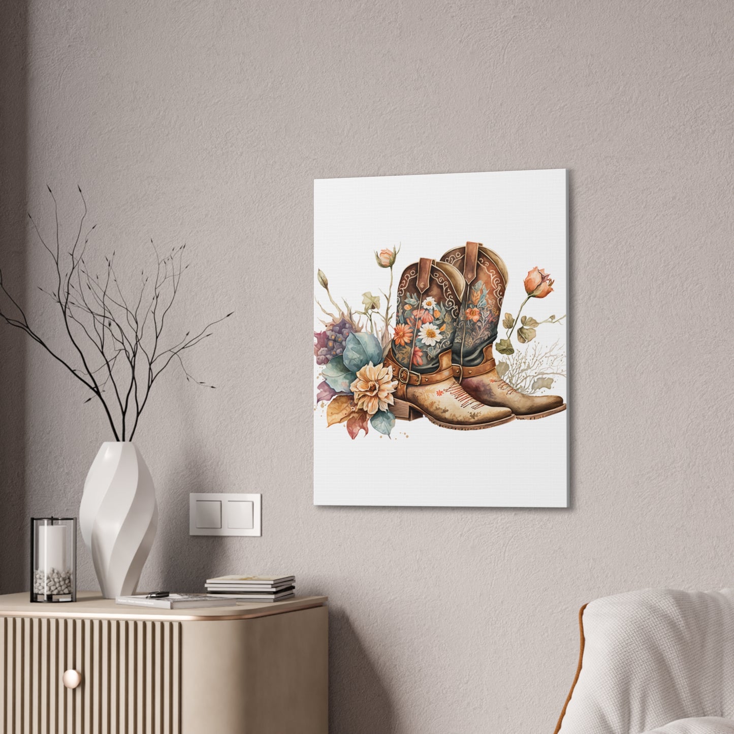 Floral Cowboy Boots Canvas Art