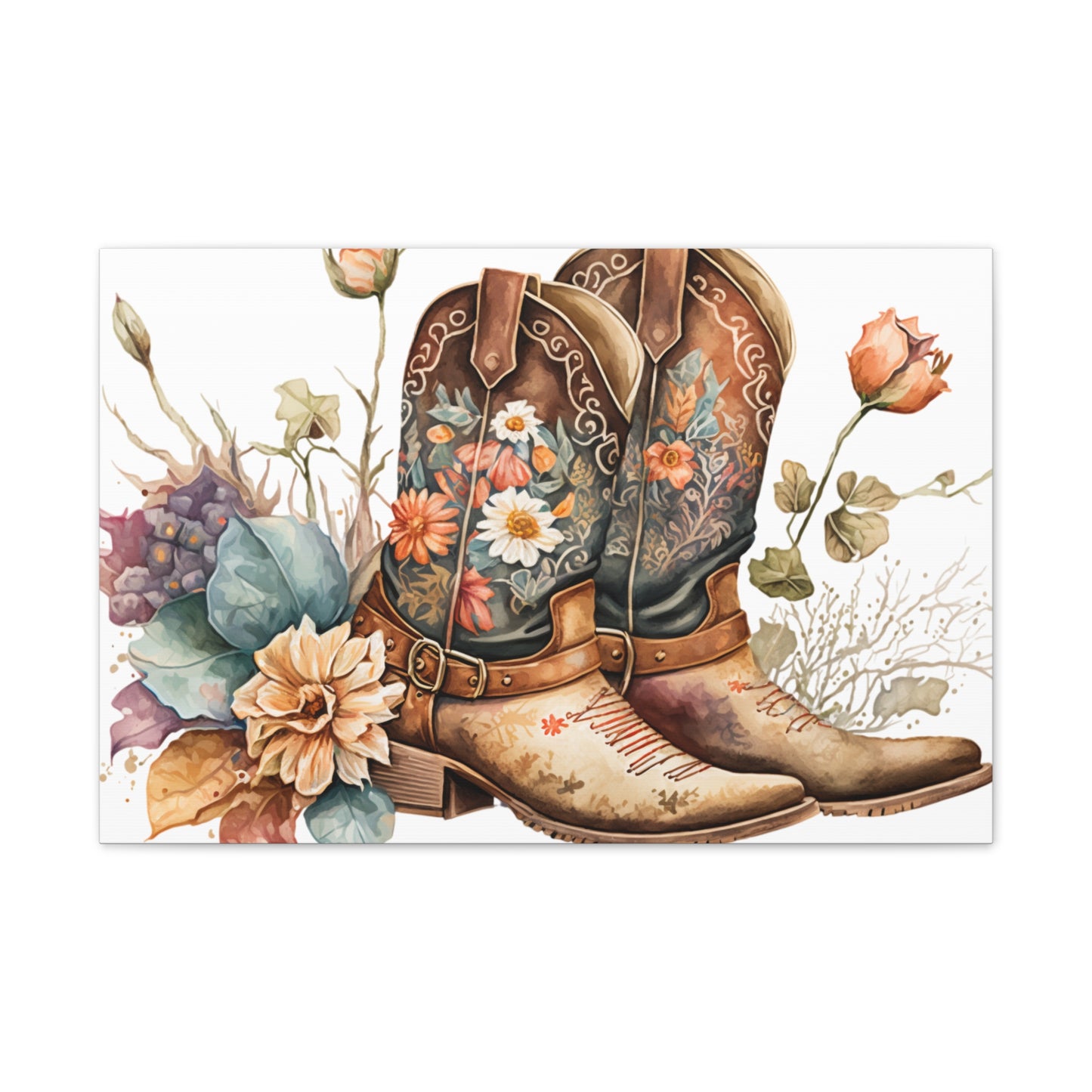 Floral Cowboy Boots Canvas Art