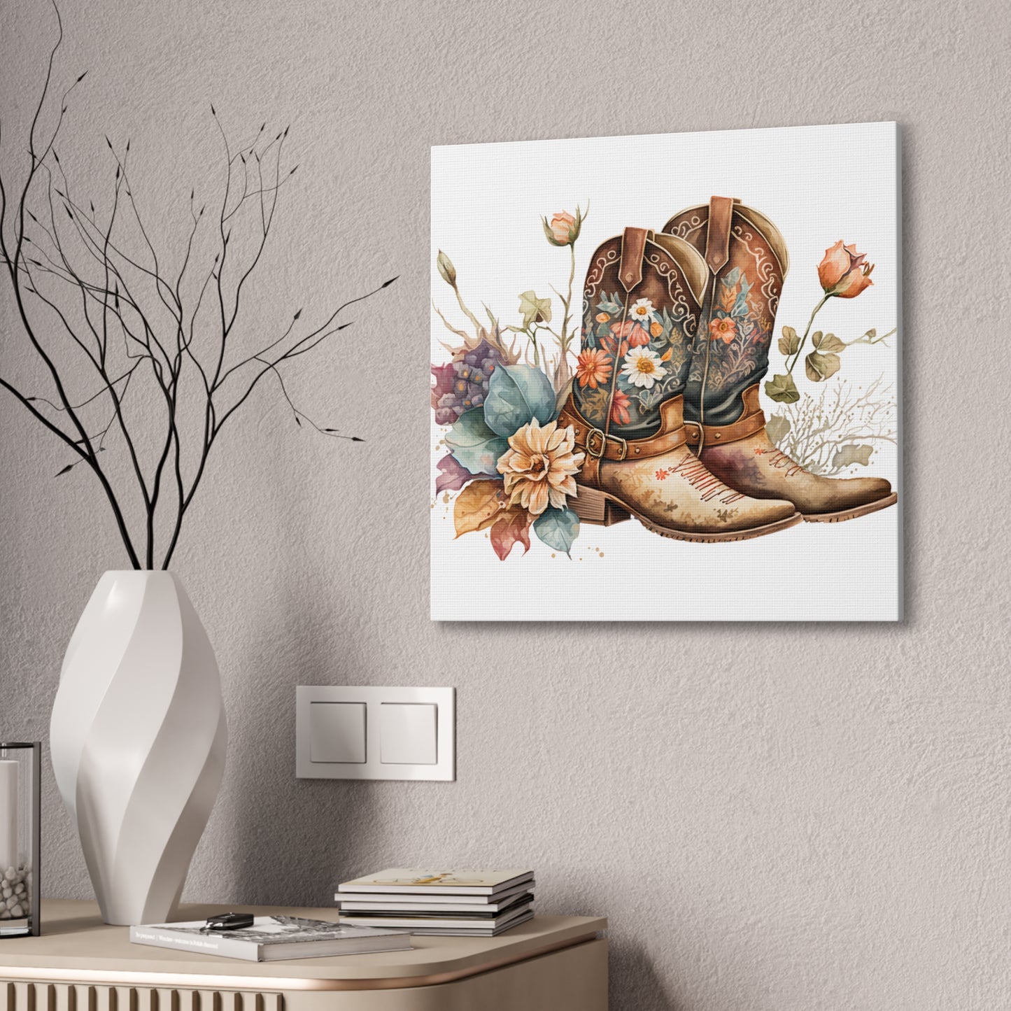 Floral Cowboy Boots Canvas Art