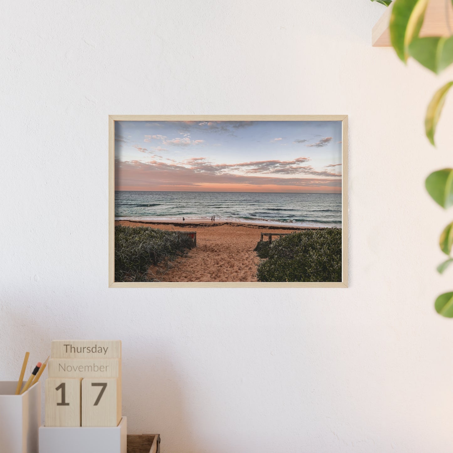 Beach Sunset Wooden Frame Poster