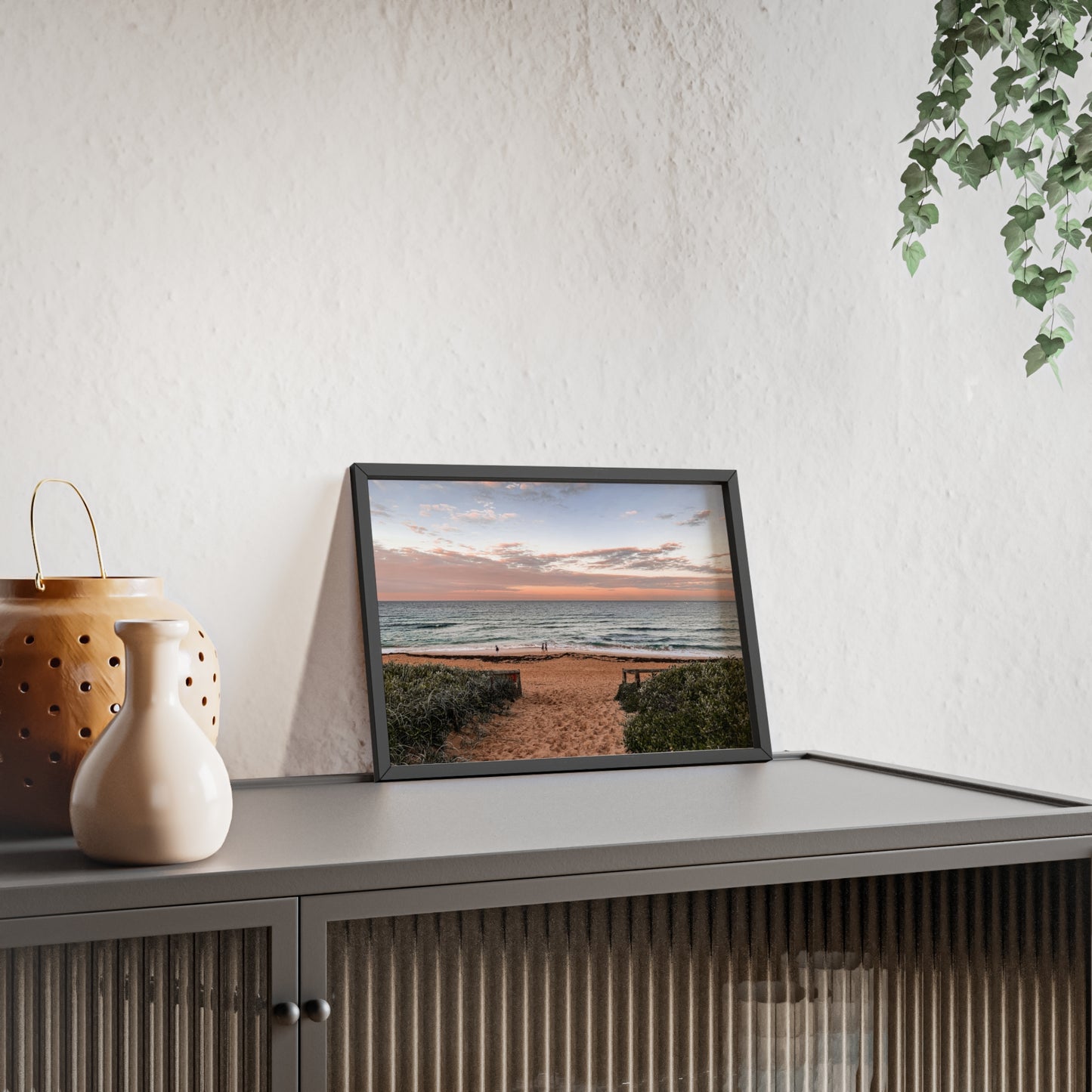 Beach Sunset Wooden Frame Poster