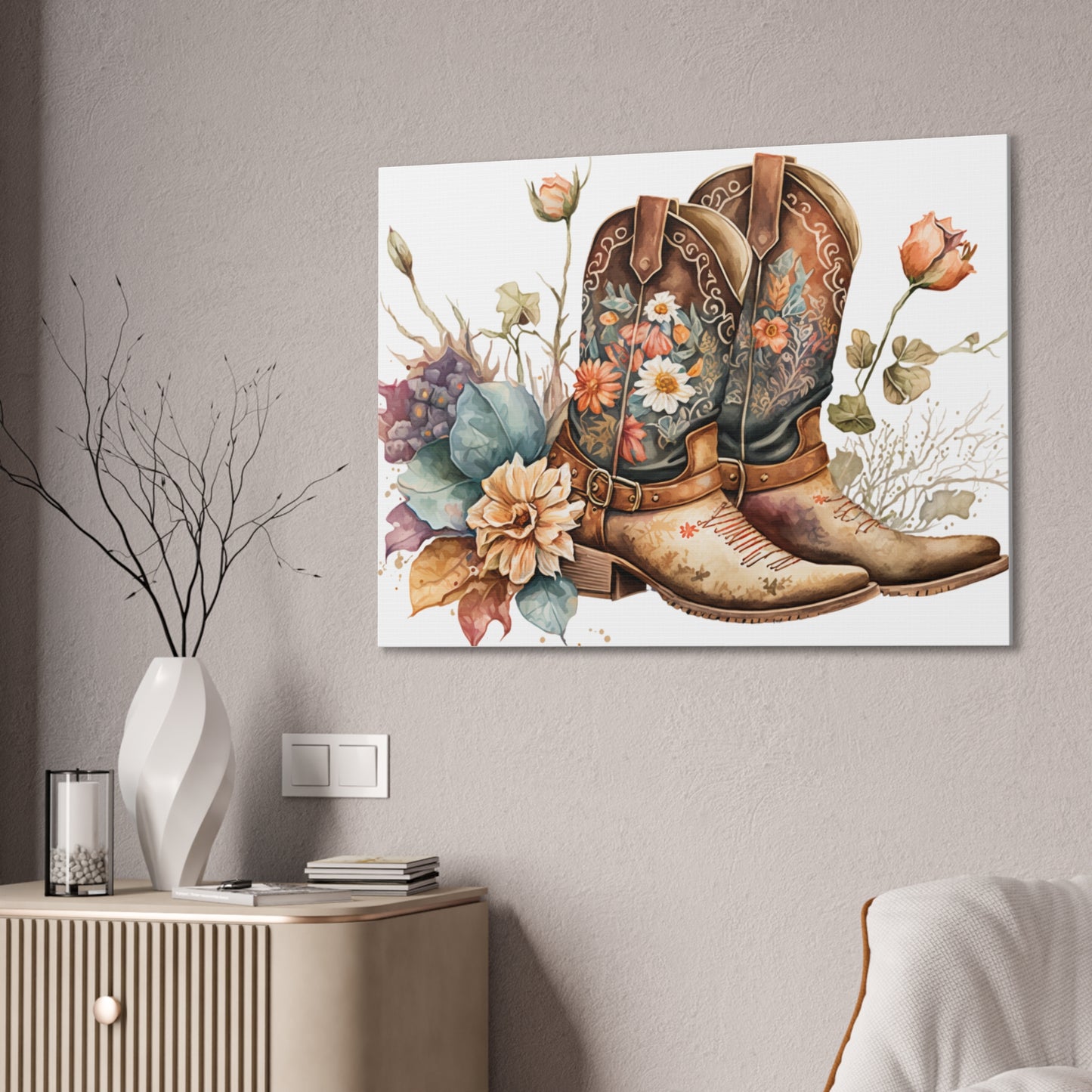 Floral Cowboy Boots Canvas Art