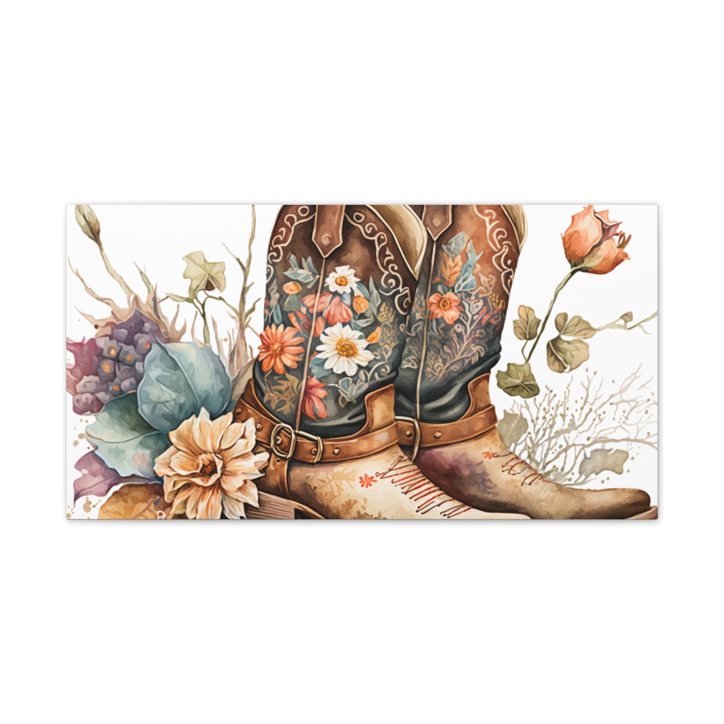 Floral Cowboy Boots Canvas Art