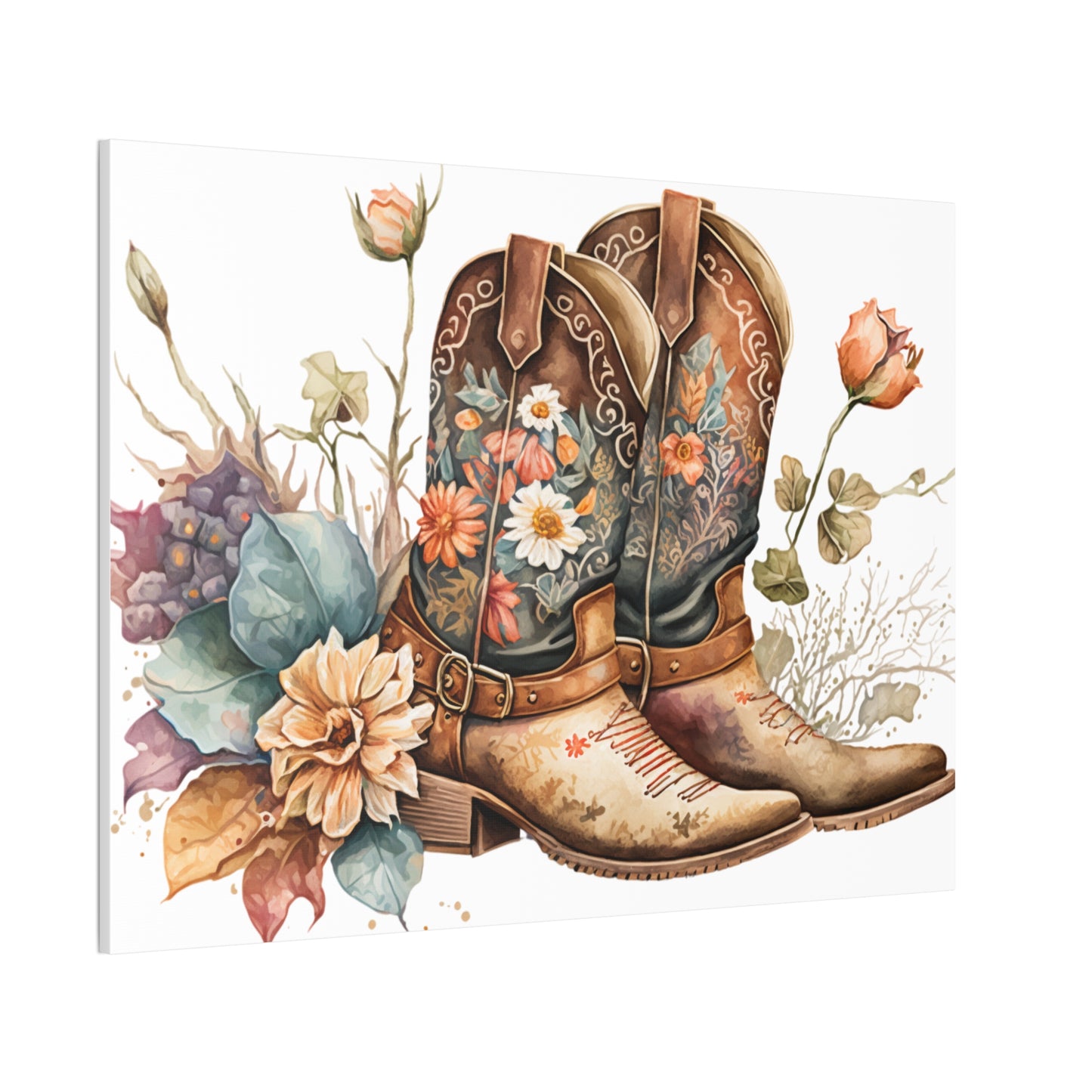 Floral Cowboy Boots Canvas Art