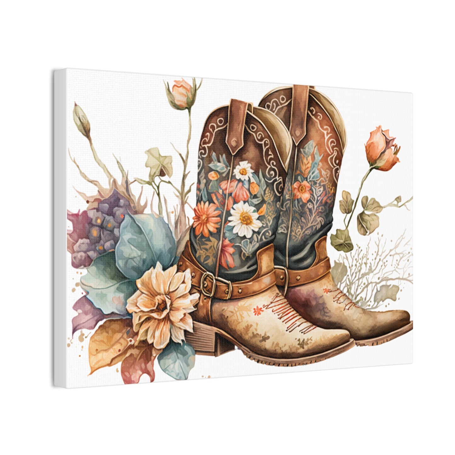 Floral Cowboy Boots Canvas Art