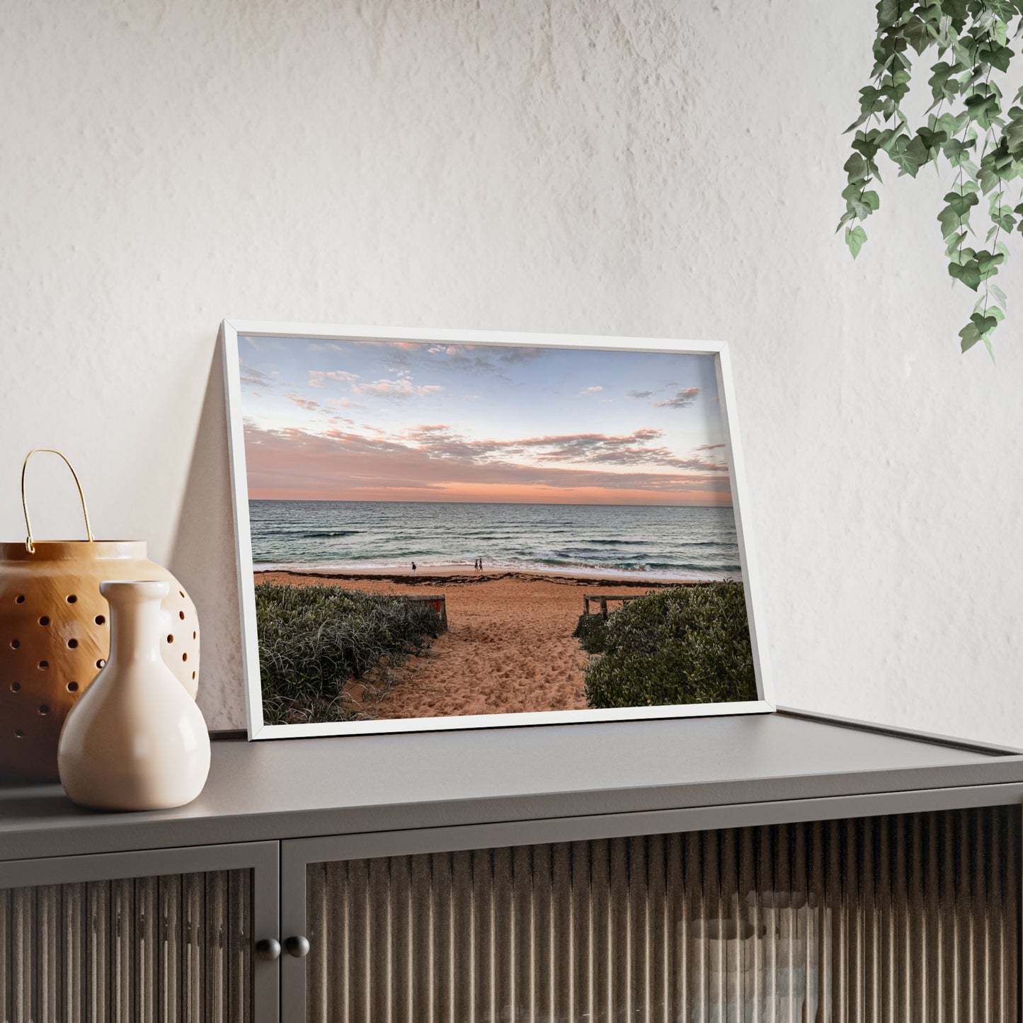 Beach Sunset Wooden Frame Poster