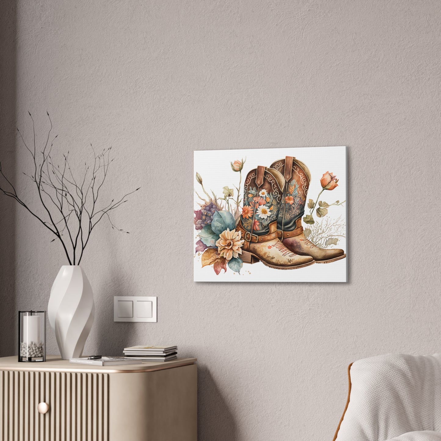Floral Cowboy Boots Canvas Art