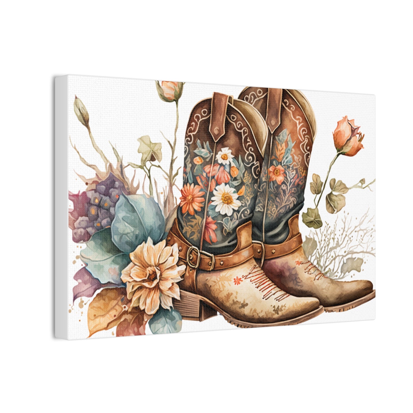 Floral Cowboy Boots Canvas Art