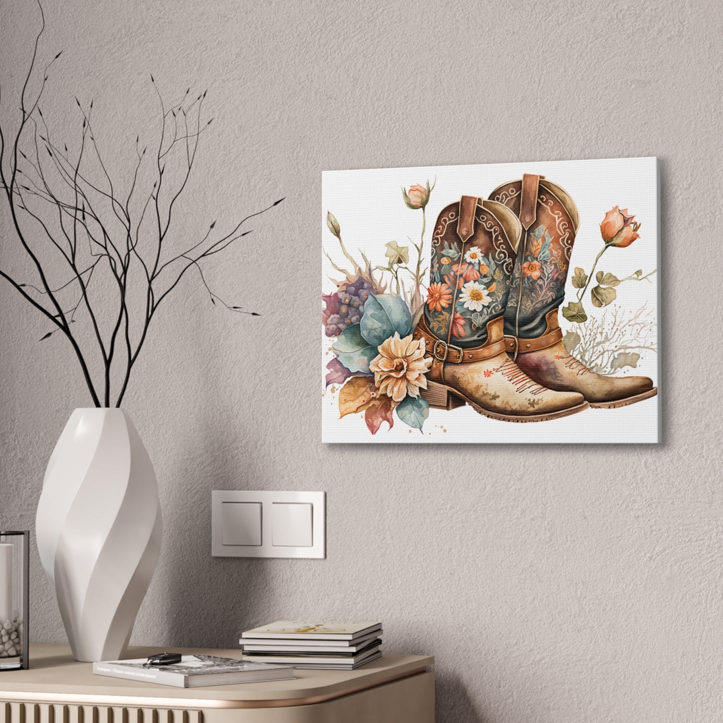 Floral Cowboy Boots Canvas Art