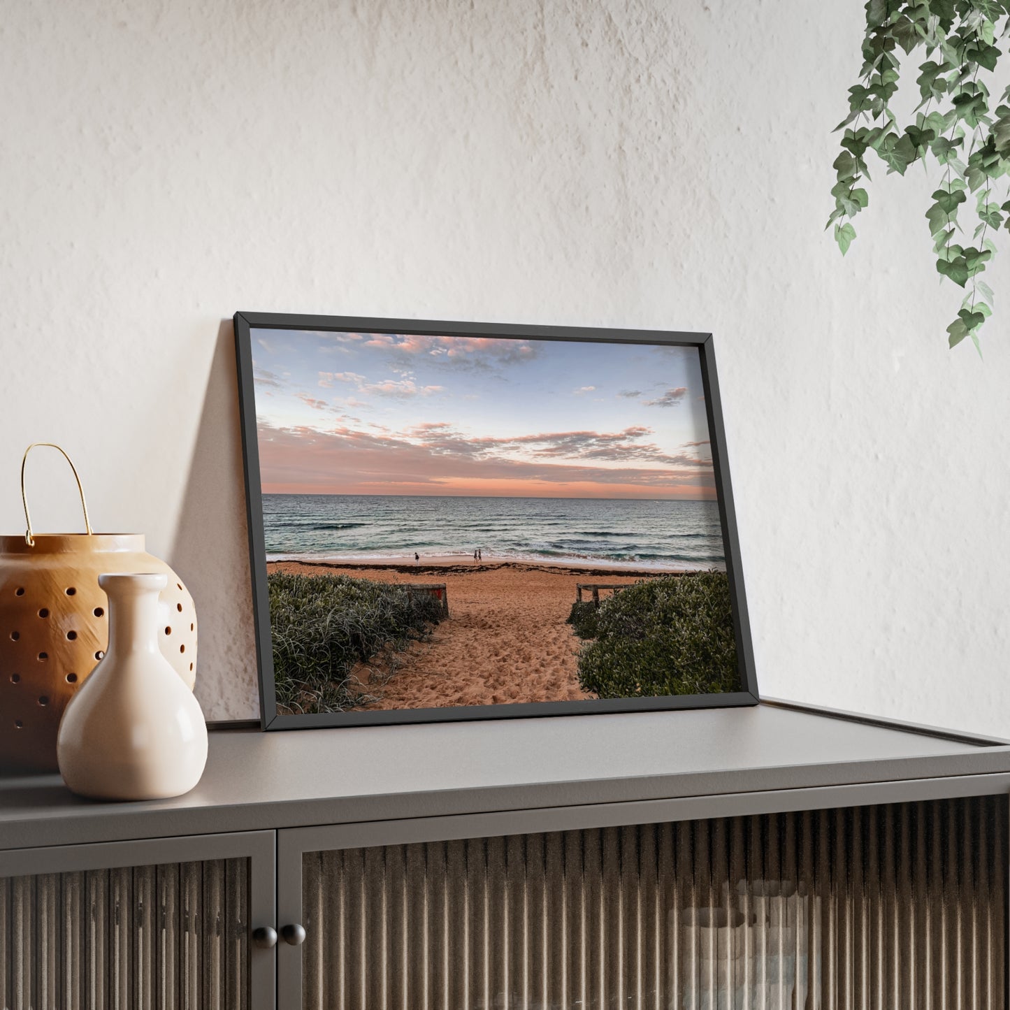 Beach Sunset Wooden Frame Poster