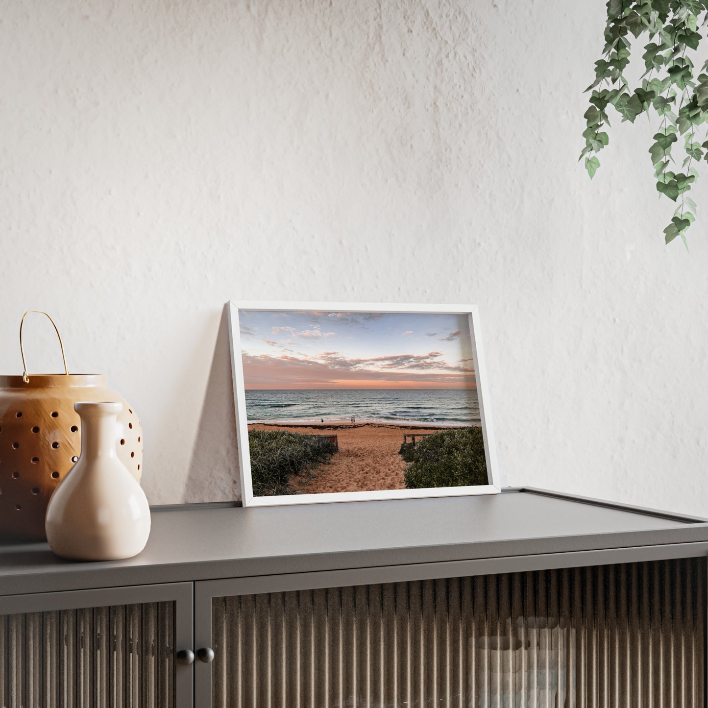 Beach Sunset Wooden Frame Poster