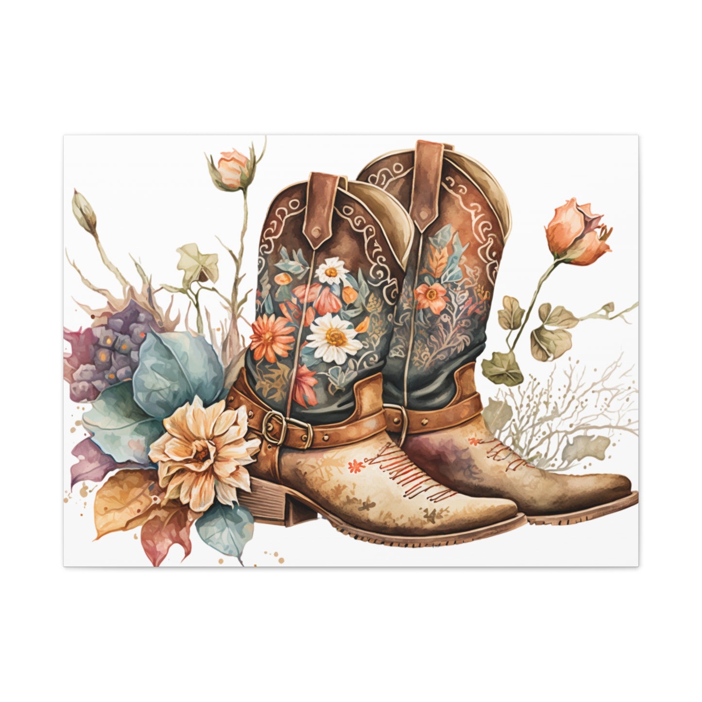 Floral Cowboy Boots Canvas Art