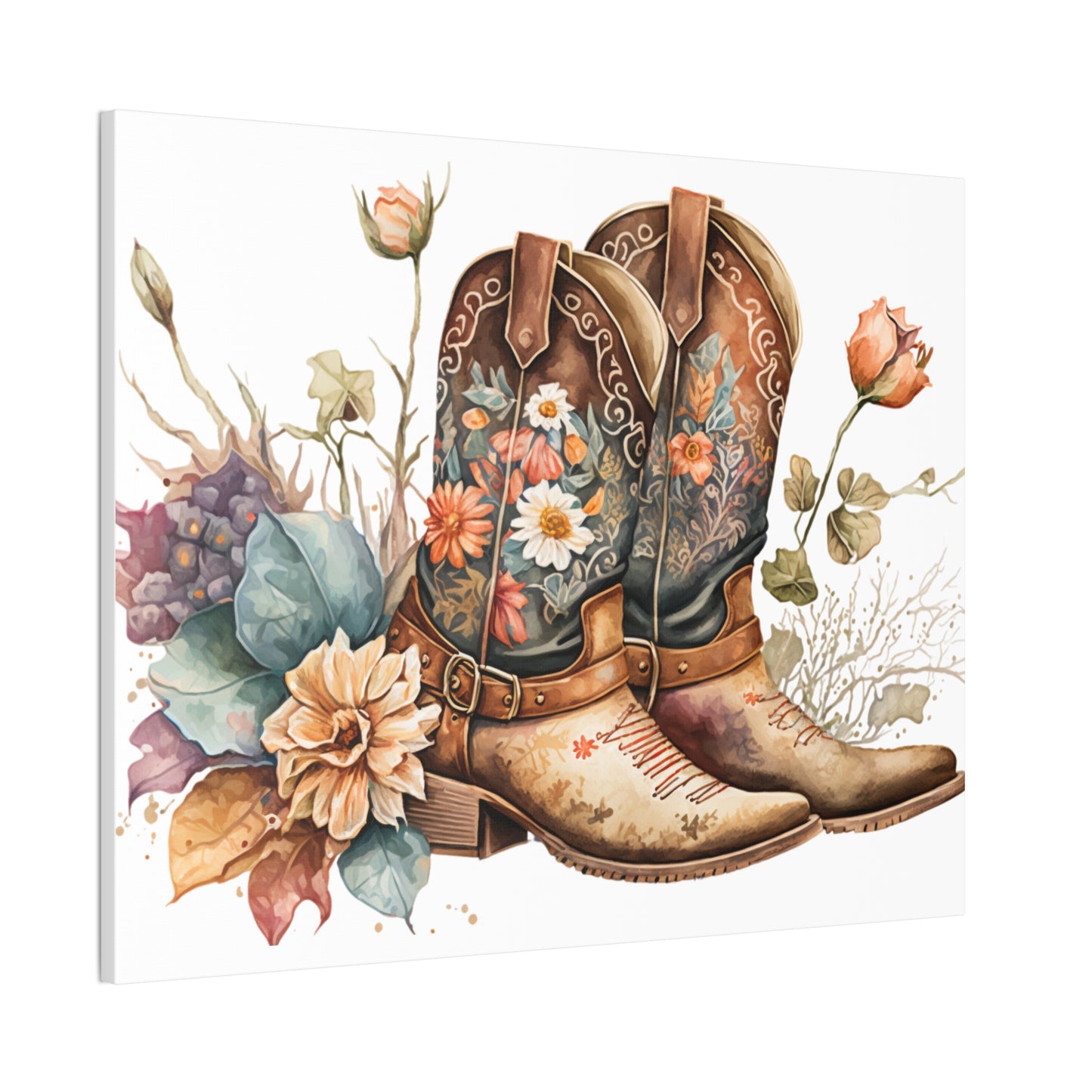 Floral Cowboy Boots Canvas Art