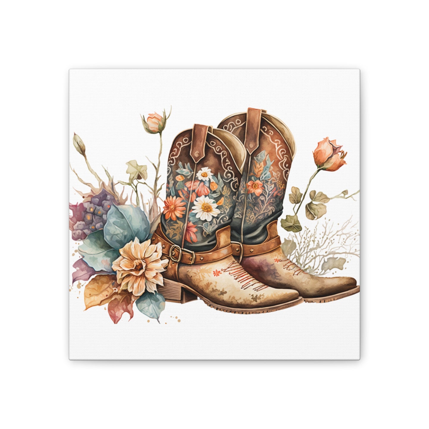 Floral Cowboy Boots Canvas Art