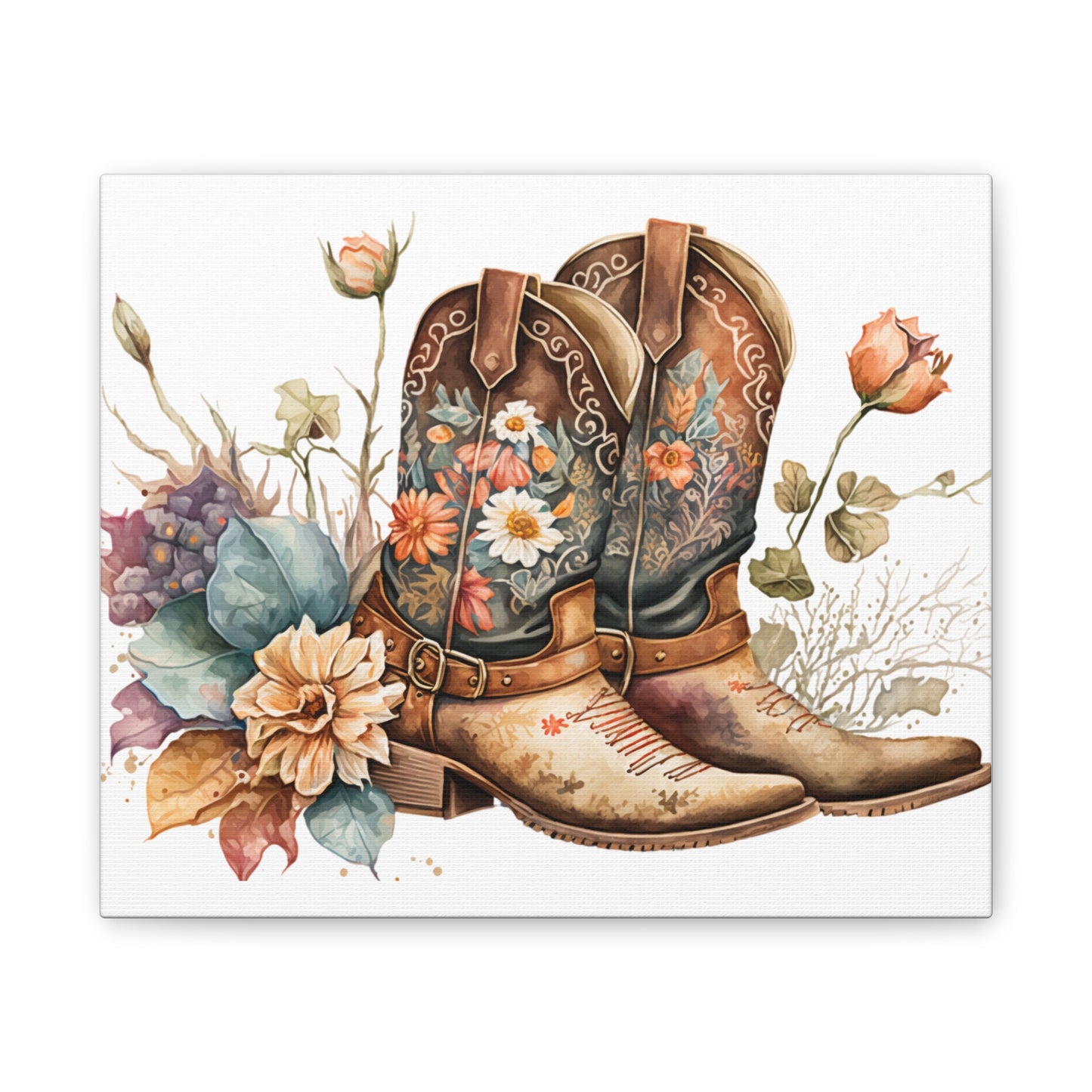 Floral Cowboy Boots Canvas Art