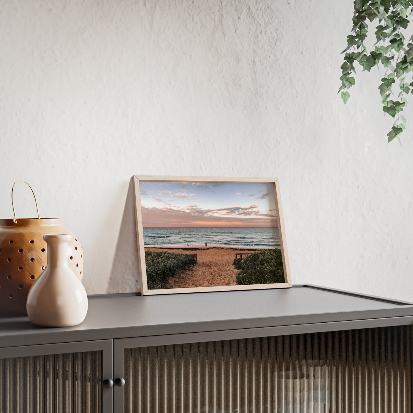 Beach Sunset Wooden Frame Poster