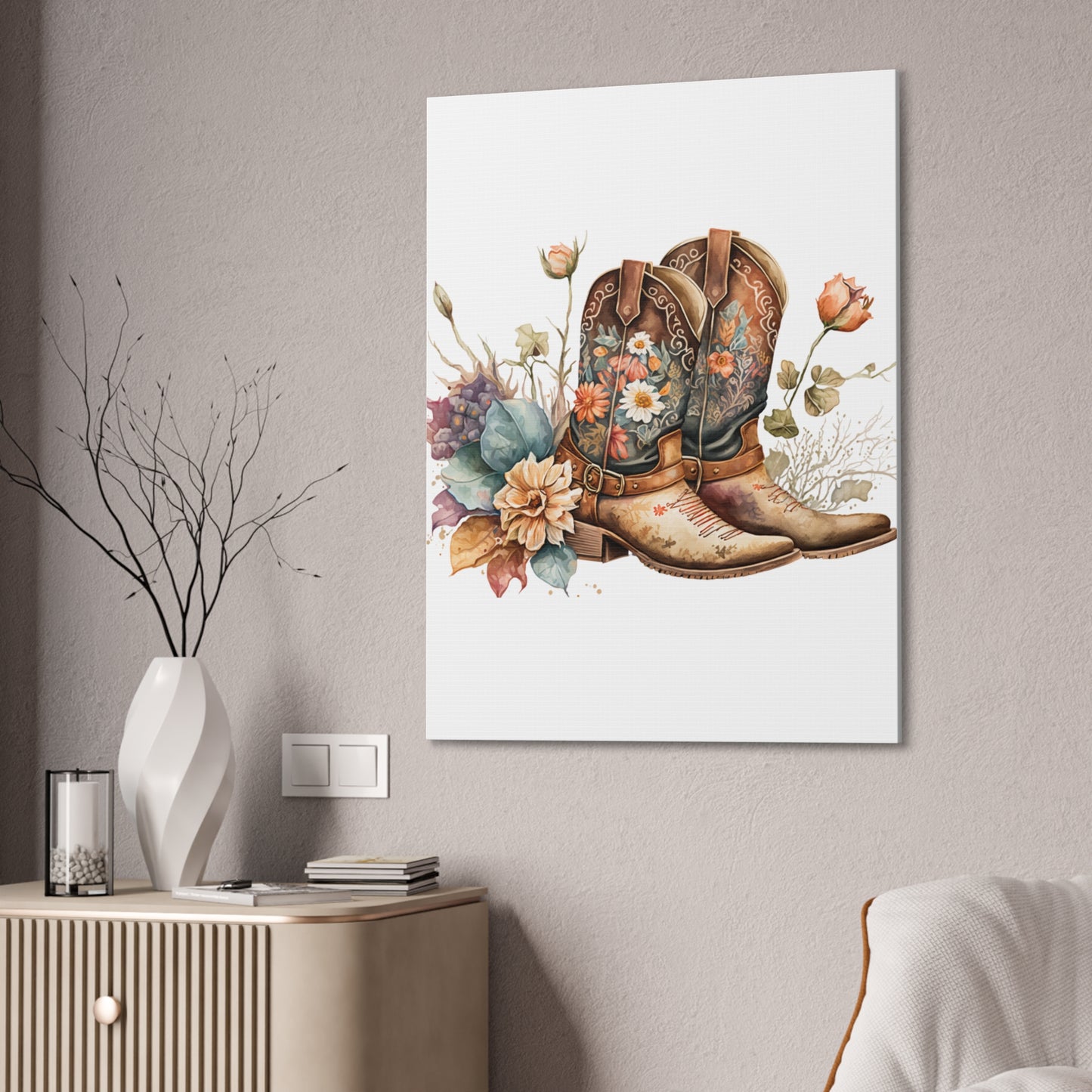 Floral Cowboy Boots Canvas Art