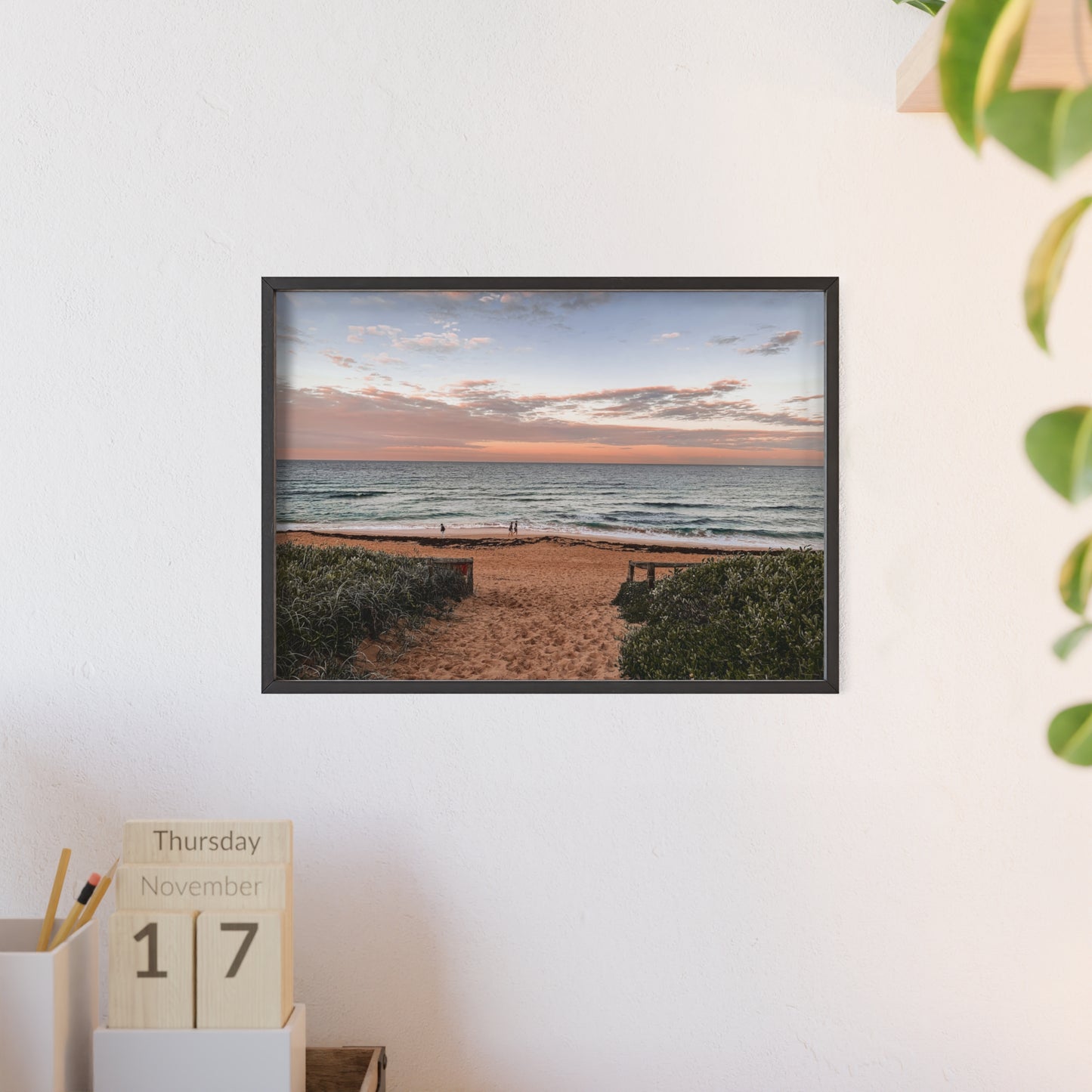 Beach Sunset Wooden Frame Poster