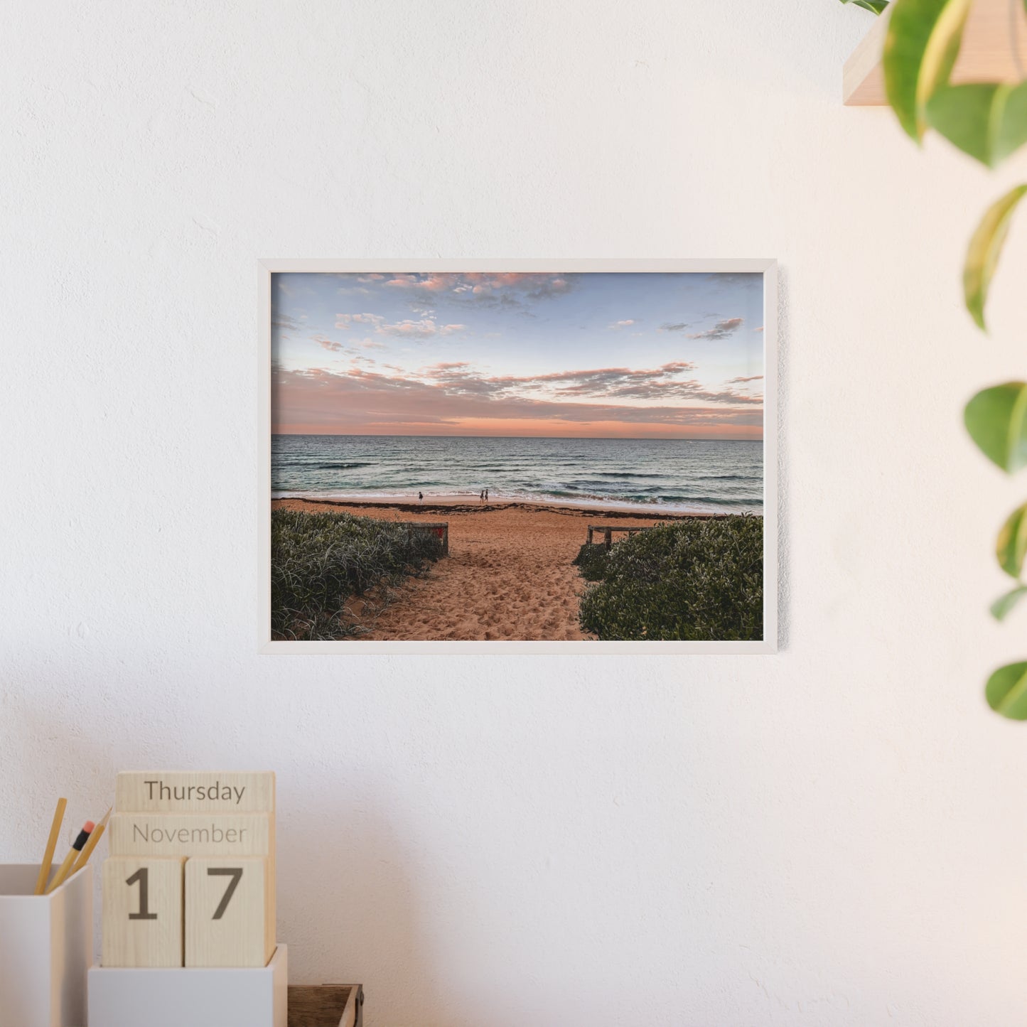 Beach Sunset Wooden Frame Poster