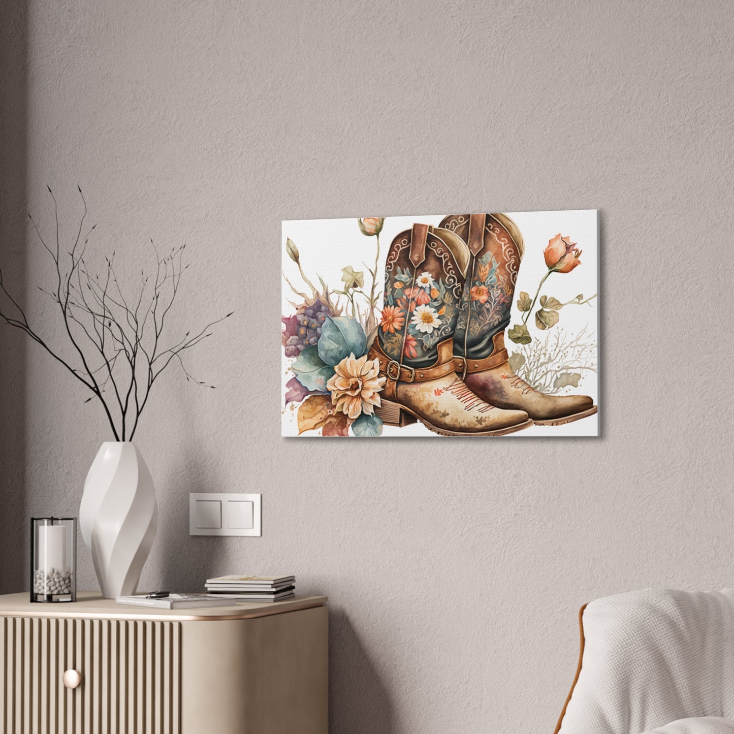 Floral Cowboy Boots Canvas Art