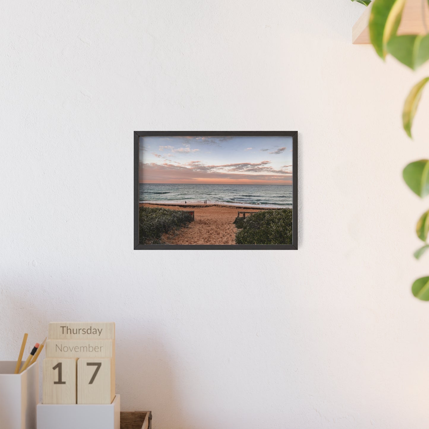 Beach Sunset Wooden Frame Poster
