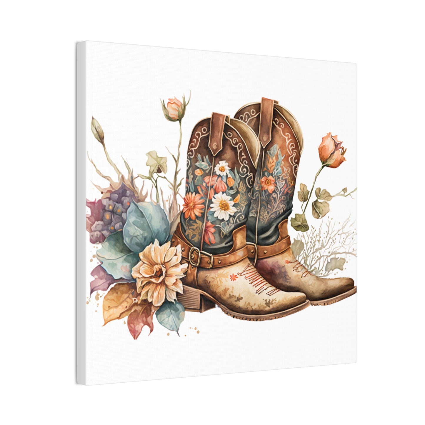 Floral Cowboy Boots Canvas Art