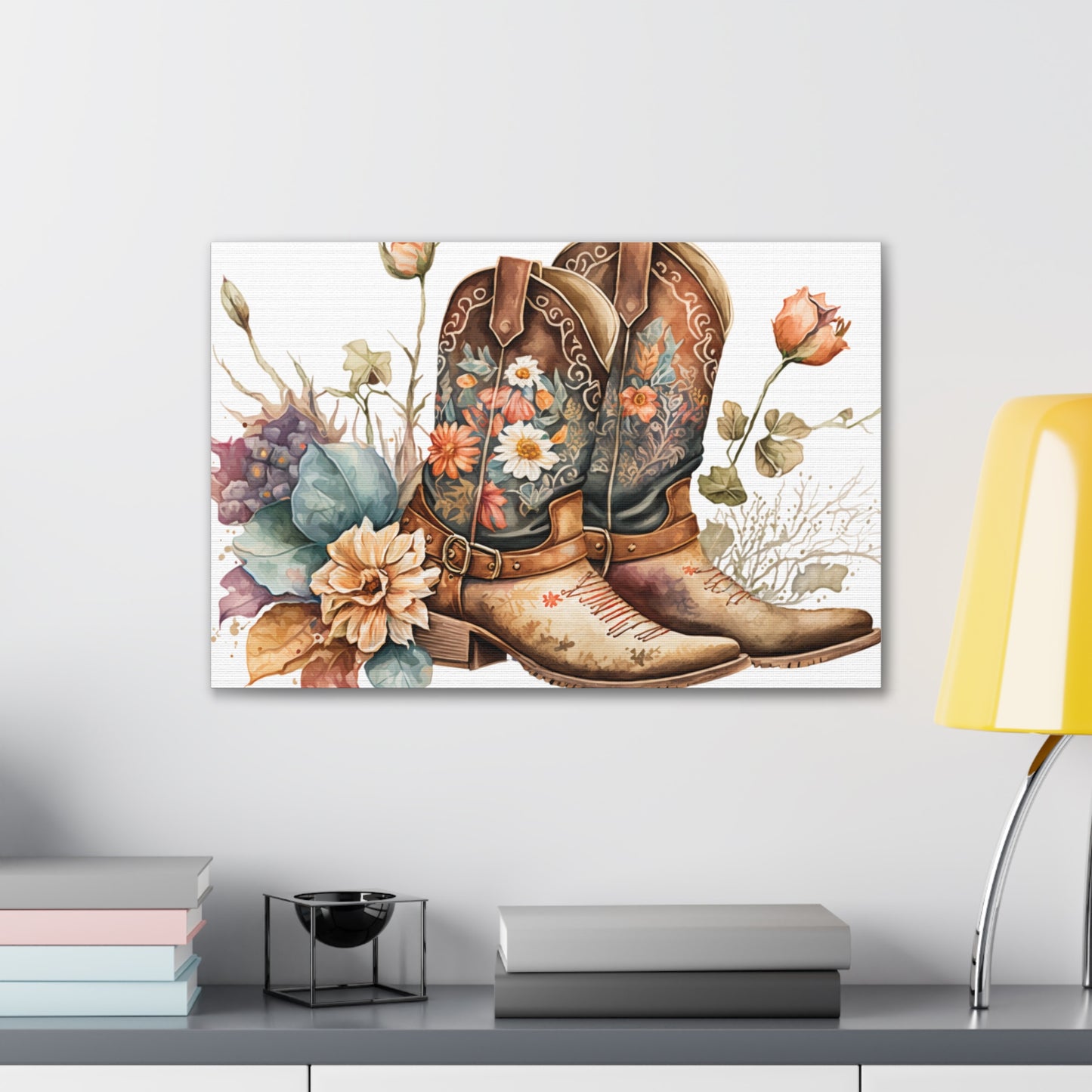 Floral Cowboy Boots Canvas Art