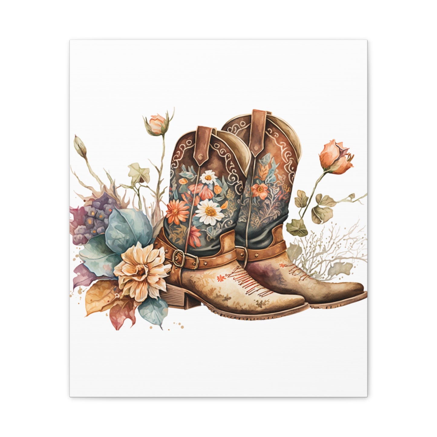 Floral Cowboy Boots Canvas Art