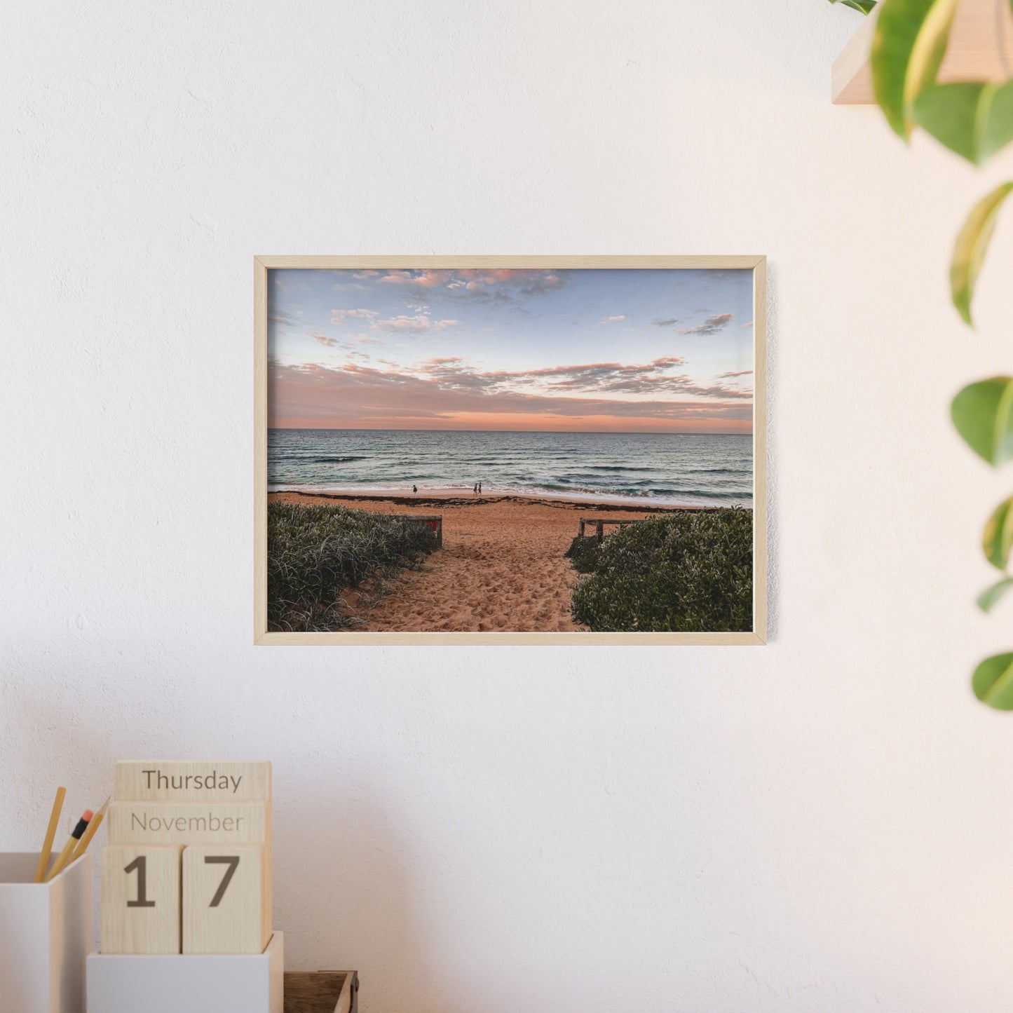 Beach Sunset Wooden Frame Poster