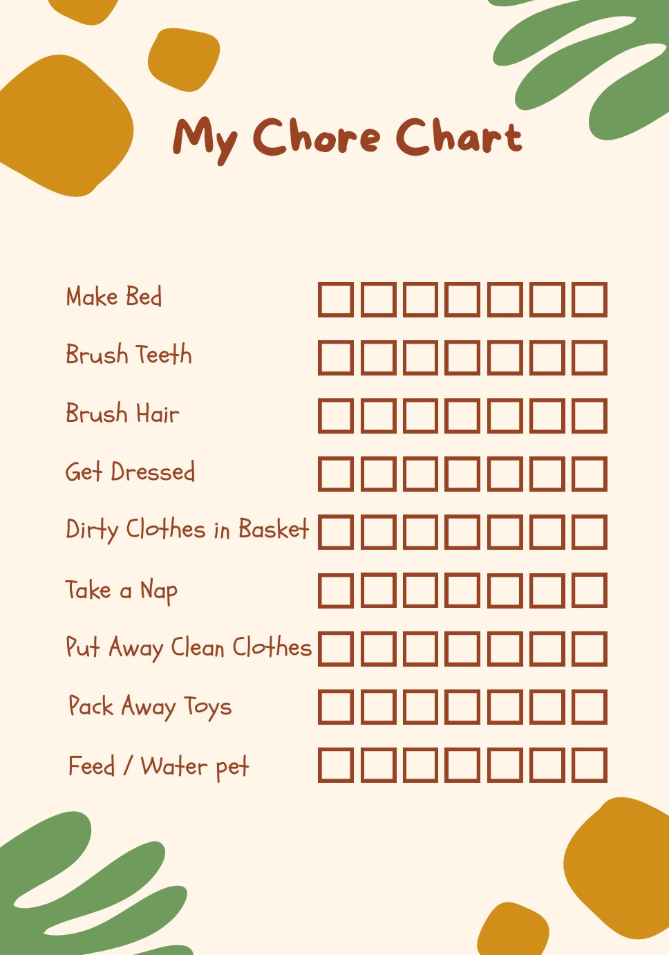 Children's Chore Chart - 2-4 years